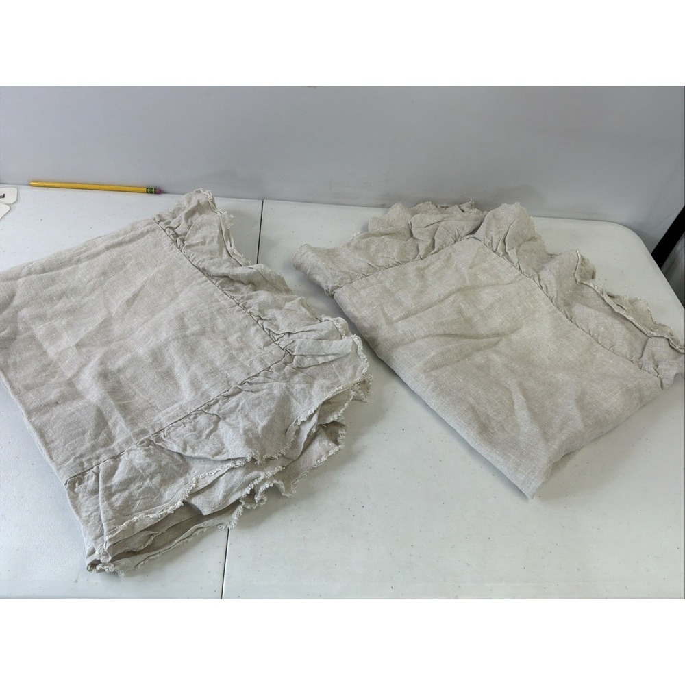 Pottery Barn Belgian Flax Linen Standard Shams Set of 2 Flax Beige Ruffle Edge